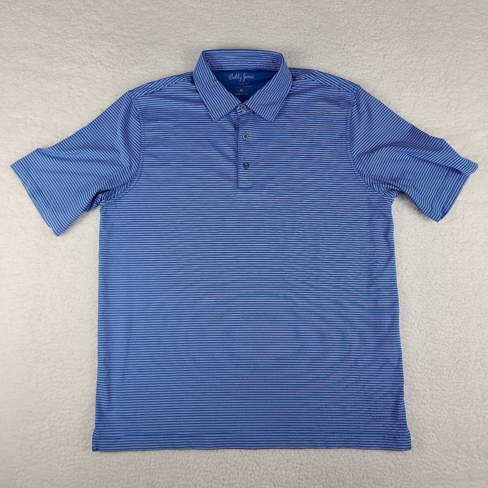 Bobby Jones Polo Shirt Mens XL Blue White Striped X-H20 Performance Short Sleeve